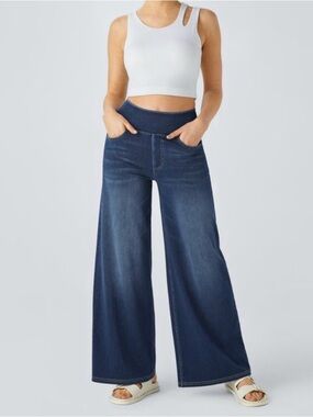Halara Wide-Leg High-Rise Dark Blue Jeans